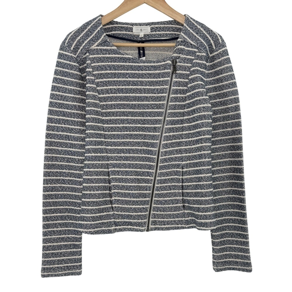 Lou & Grey Striped Asymmetrical Zip Jacket Womens Medium‎ Casual Moto Style